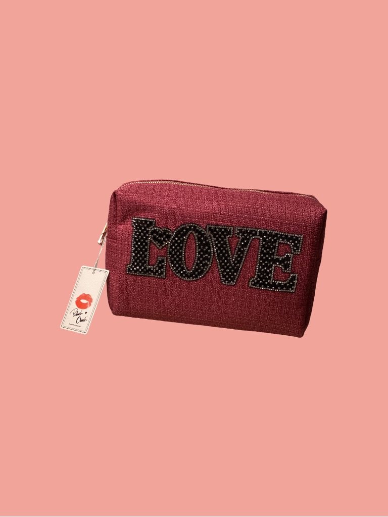 Imoshion Pink Rhinestone Love Cosmetic Bag Makeup Pouch Zip